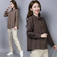 衬衫短款百搭时尚格子修身显瘦潮流2021年春季，女装衬衫，小林双子