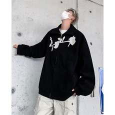 暗黑玫瑰印花短款外套男高级感痞帅春秋小众正肩拉链夹克，男装夹克，星座716-4