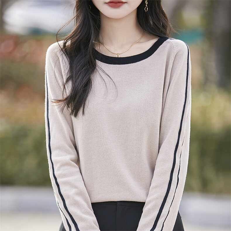 圆领纯棉毛衣打底衫女2025新款春秋季女士棉线保暖宽松拼色针织衫,针织衫/毛衣,斯美雅电商供货