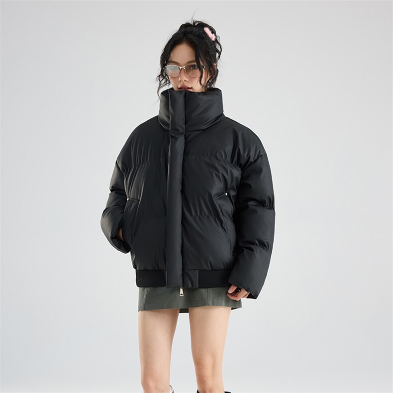 现货5W件冬季三防重磅硬挺boxy短款羽绒立领PU皮棉衣外套加厚棉服,男装棉衣,电商A486