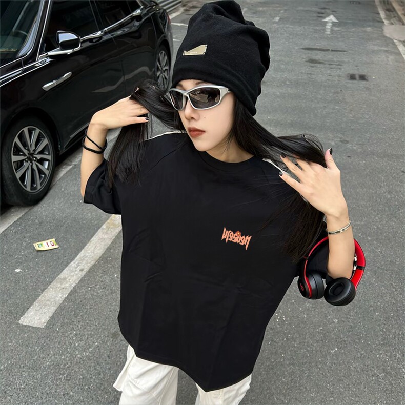 抖音得物高品质二开240克宽松纯棉美式潮牌三条杠织带短袖T恤,男装T恤,电商A486-1