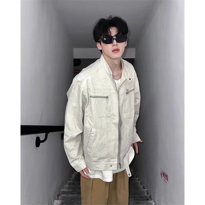 美式古着水洗帆布外套男款春秋多口袋设计立领工装哈灵顿夹克,男装夹克,星座506A