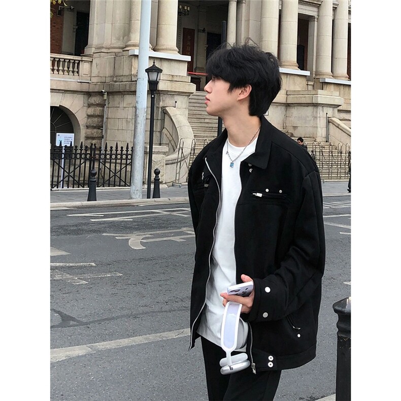 麂皮绒解构短款外套男潮高级感痞帅机车服美式飞行员夹克图片