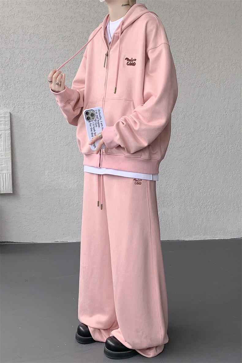 麂皮绒连帽卫衣运动套装男校园风运动服两件套学生班服TZ115-P128,男装休闲套装,电商D206-1