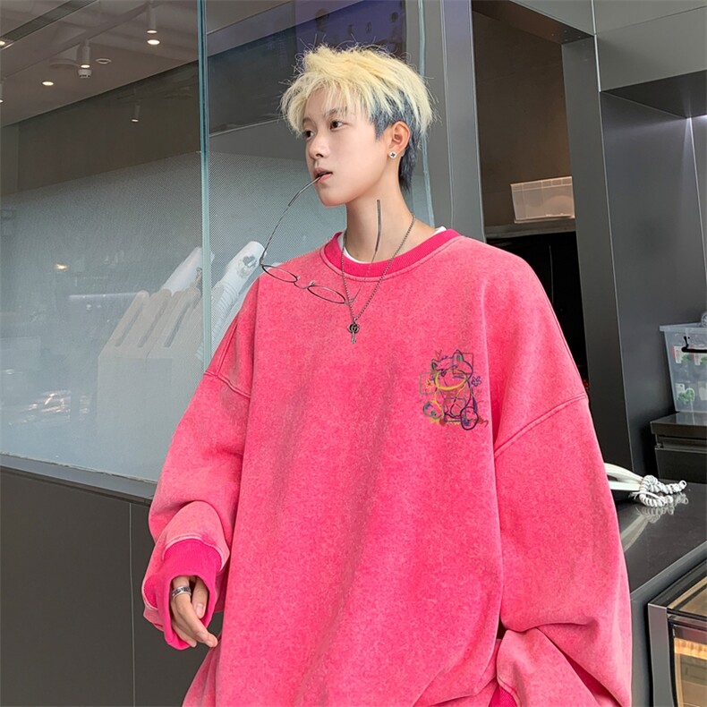 美式潮牌重磅水洗做旧圆领卫衣力推大码男XZ517A-2-Y7740-P58,男装卫衣,星座517A-2
