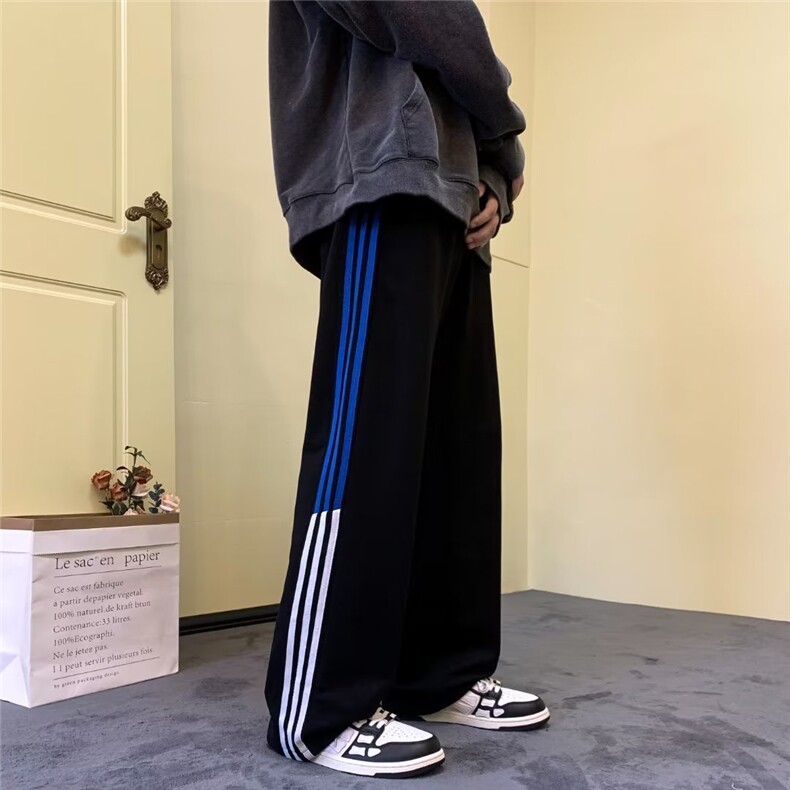 美式休闲裤男秋季新款侧边三条杠宽松显瘦抽绳卫裤高腰拖地长裤子,男装休闲裤,四季星座218-1
