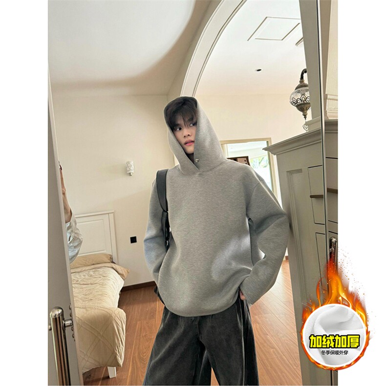 480G重磅加绒硬挺boxy男女秋冬美式高街结构一粒扣连帽卫衣厚外套，女装短外套，电商A486