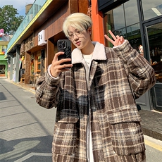 冬装加绒加厚保暖格子男士棉袄棉服情侣羊羔毛呢棉衣M8002-P110，男装棉衣，电商A006
