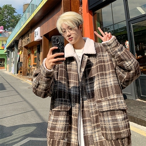 冬装加绒加厚保暖格子男士棉袄棉服情侣羊羔毛呢棉衣 M8002-P110图片