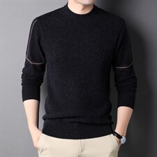 秋冬男士长袖羊毛毛衣男纯色圆领针织打底上衣QLM77811-P170图片