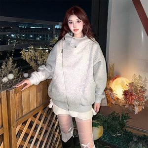 抖音得物品质 26春装美式重磅结构斜拉链高领连帽卫衣开衫外套W61图片