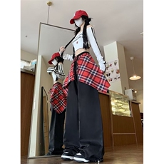 秋款男女休闲裤格子飘带装饰抽绳束脚中性风长裤H0638P45，男装休闲裤，星座1013-1