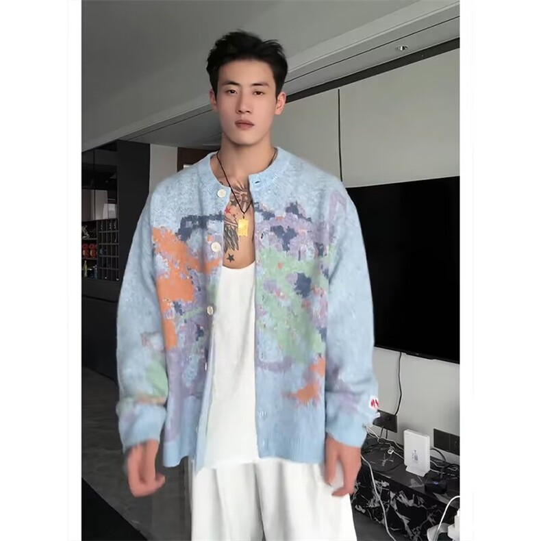 秋季新款男女情侣毛衣美式复古趣味涂鸦针织开衫MH159-P100,男装针织衫/毛衣,星座208-5
