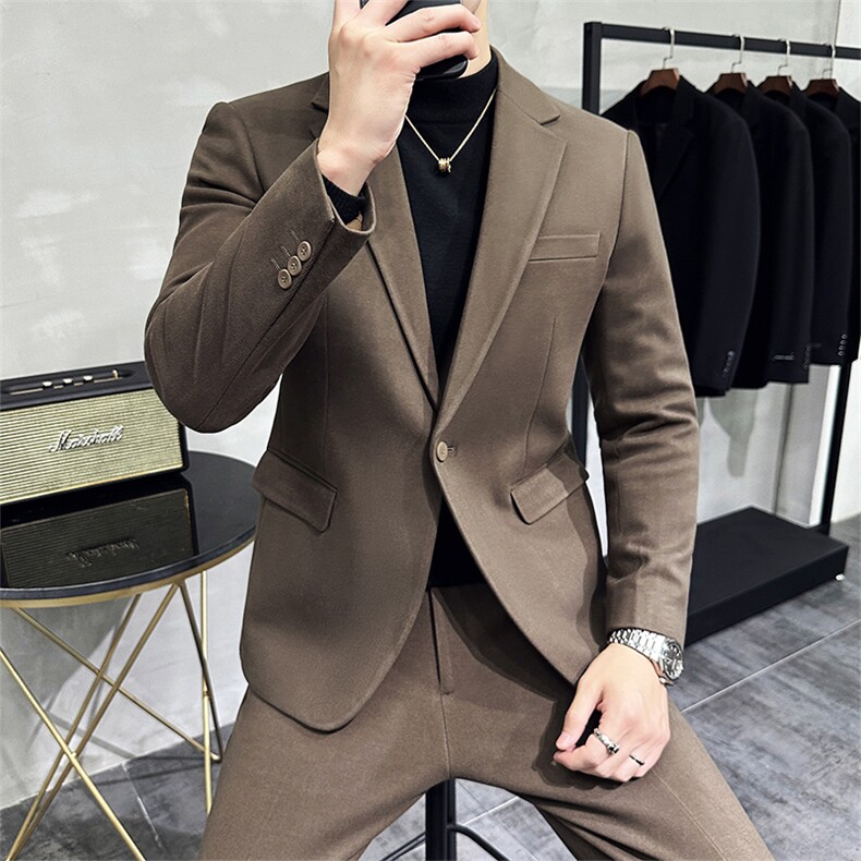 2023款男士轻熟简约商务时尚休闲厚款西服两件套3362-P235-控388图片