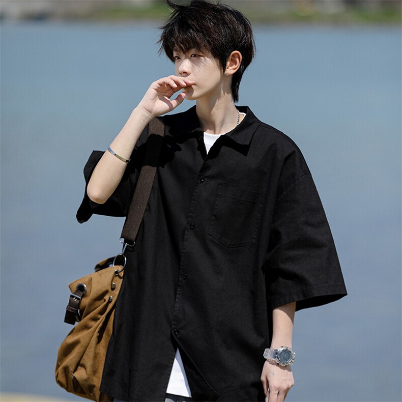 8XL-M亚麻短袖衬衫男夏薄款宽松休闲百搭大码半袖衬衣DC28002P50,男装衬衫,电商B312