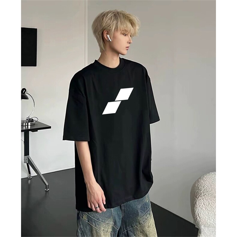 抖音得物供货210克现货宽松纯棉美式潮牌印花落肩袖纯棉T恤AT2124图片