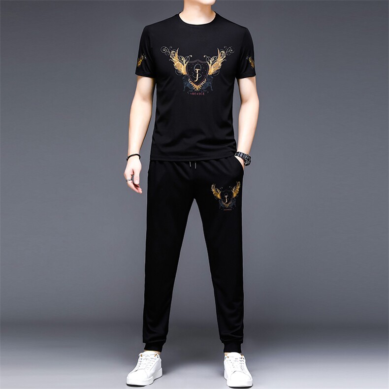 YS-X332夏季男式短袖长裤短裤三件套运动休闲套头修身T恤套装P132，男装休闲套装，电商B360