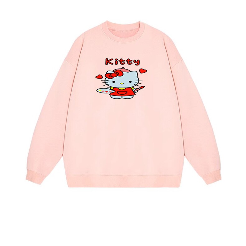 2025年秋季套头长袖通勤Kitty时尚百搭通勤简约休闲圆领,女装卫衣/绒衫,花可