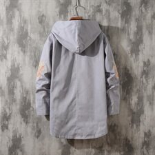 W203*水泥墙中国风男士盘扣复古夹克麒麟刺绣连帽外套灰*P95，男装风衣，星座1516（原B303）