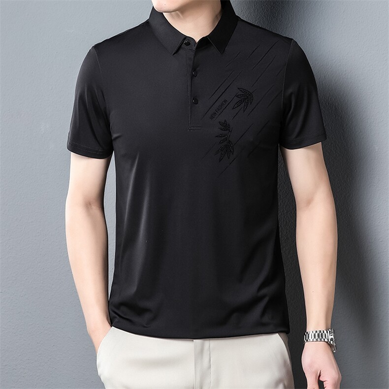 新品2024年夏季男士短袖T恤翻领印花商务休闲中年爸爸装上衣男P48,男装Polo衫,钱塘6003A(原)4033A