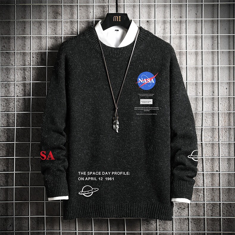 NASA加厚加绒毛衣男大码毛线衣男针织衫M19243-P45加绒款-P65网格,男装针织衫/毛衣,电商A040A