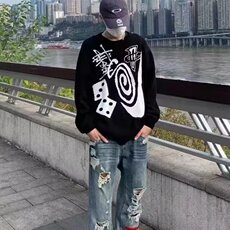 2025秋冬新款圆领毛衣男潮牌修身内搭休闲加厚长袖黑⑧针织打底衫，男装T恤，四季星座505