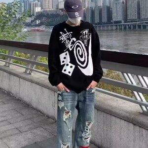 2025秋冬新款圆领毛衣男潮牌修身内搭休闲加厚长袖黑⑧针织打底衫图片