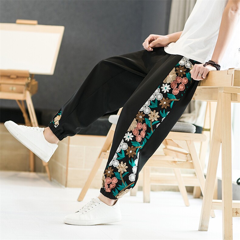 风冰丝潮刺绣男休闲裤宽松束脚运动裤休闲长裤019-p70，男装休闲裤，星座816-2（原B366-1）