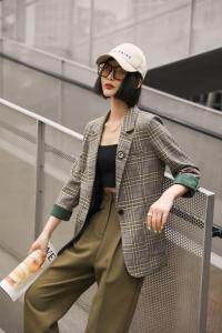 春季时尚九分袖休闲西装，女装西装，茗格拉