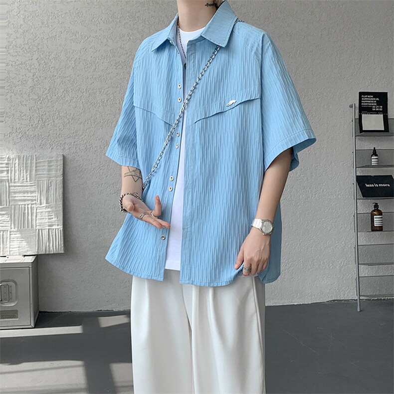 CS1140特-特批40控78肌理纹oversize宽松情侣短袖短袖大码衬衫,男装T恤,电商A059