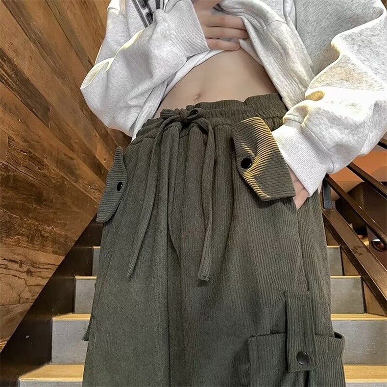 灯芯绒工装裤男士春秋宽松直筒裤子潮流港风阔腿休闲长裤K37-P45,男装休闲裤,星座1109-3