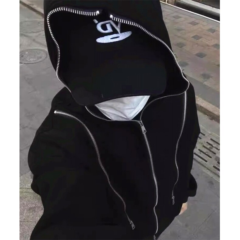 复古解构多拉链连帽开衫卫衣男女秋冬季重磅廓形外套 WA251图片