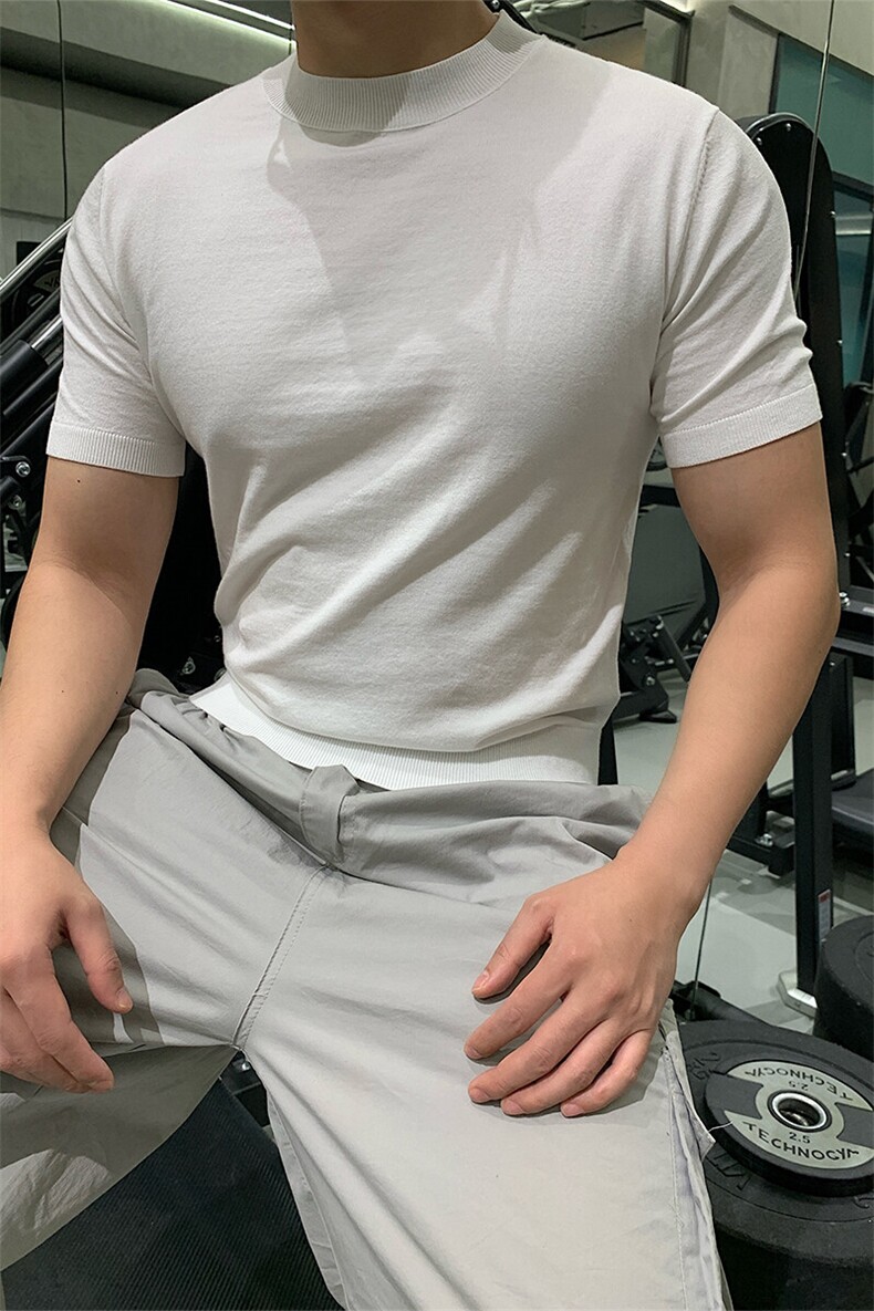 针织短袖X7160-TP4068小领口修身凉感透气螺纹收袖口健身夏,男装T恤,电商A102