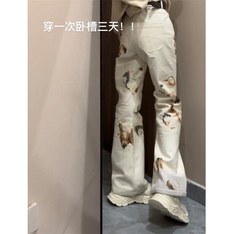 【有货】火焰蕾丝白色牛仔裤美式高街vibe微喇裤子B07LL-特P50,男装牛仔裤,星座1007（原301D）