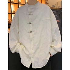 新中式蝴蝶盘扣长袖衬衫男秋季衬衣古装唐装外套衣服C3014，男装衬衫，星座1116A（原606A-3）