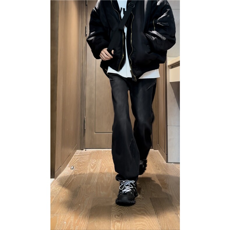 秋冬新款美式复古水洗潮流褶皱直筒牛仔裤B315-K23525-P65控78,男装牛仔裤,电商B315