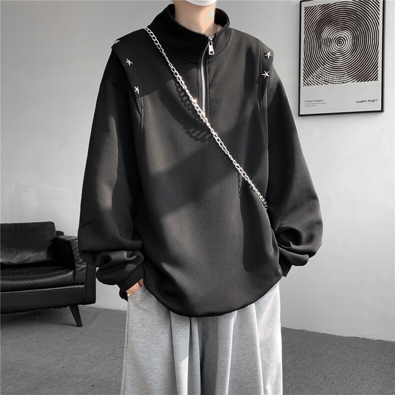 8XL-M星星铆钉半拉链卫衣大码重磅痞帅高街小众立领外套WY5109P58,女装短外套,电商B238
