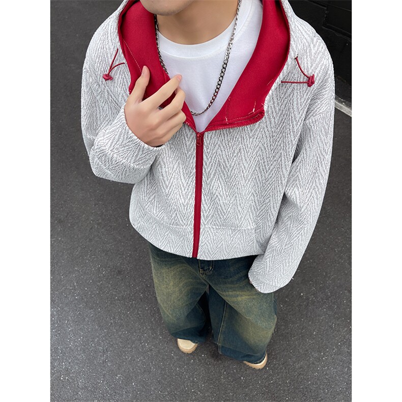 YK86105-P55聚酯纤维秋季新品美式复古人字纹连帽卫衣男,男装卫衣,电商A086-1