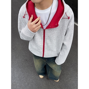 YK86105-P55 聚酯纤维 秋季新品美式复古人字纹连帽卫衣男图片