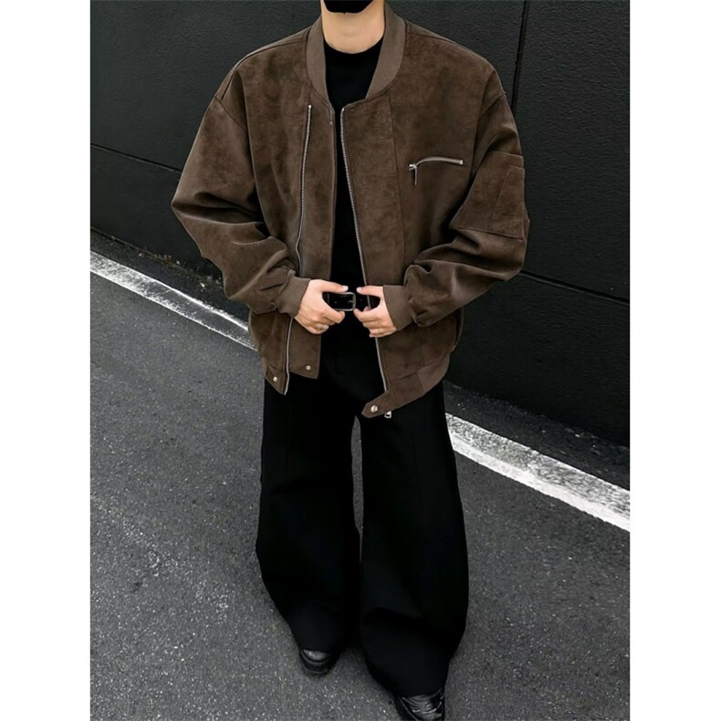 秋冬新款开衫夹克美式复古休闲慵懒风男纯色外套jk113p68,男装夹克,电商D315