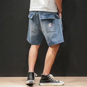 2021夏季新款日系大码男休闲工装五分裤宽松牛仔短裤K8137-P45图片