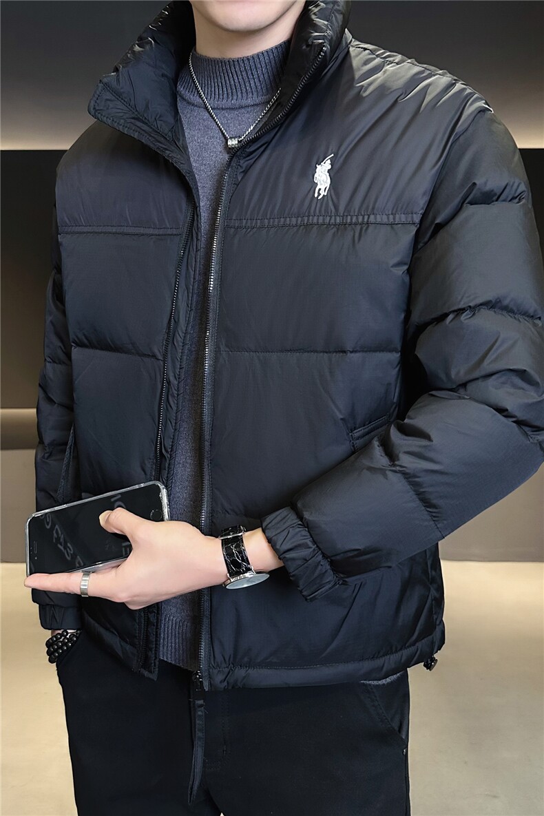 9826-L-4XL-P175标50绒店主风男士休闲刺绣拼色立领羽绒服外套,男装羽绒服,电商B255