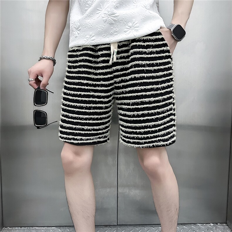 301C-DK34-48控68条纹休闲短裤男潮牌痞帅高级感社会小伙店主风,男装牛仔裤,星座301C（原B323）