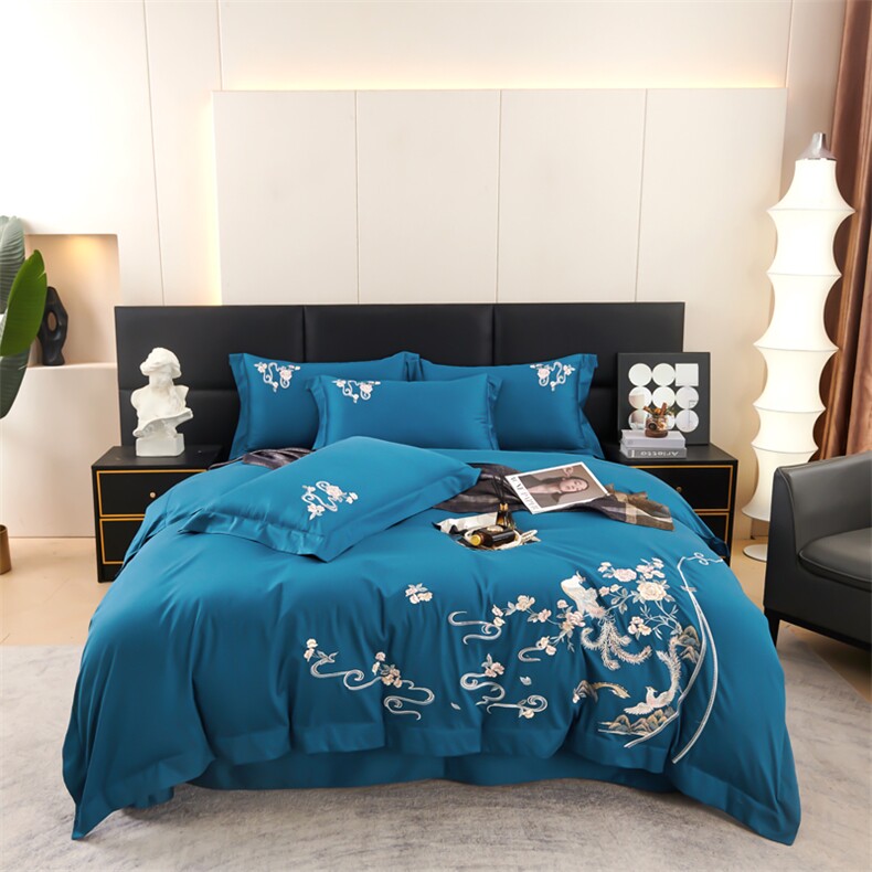 新款100S长绒棉风字母电脑绣花四件套-倾心花韵，床品套件，一起卖家纺