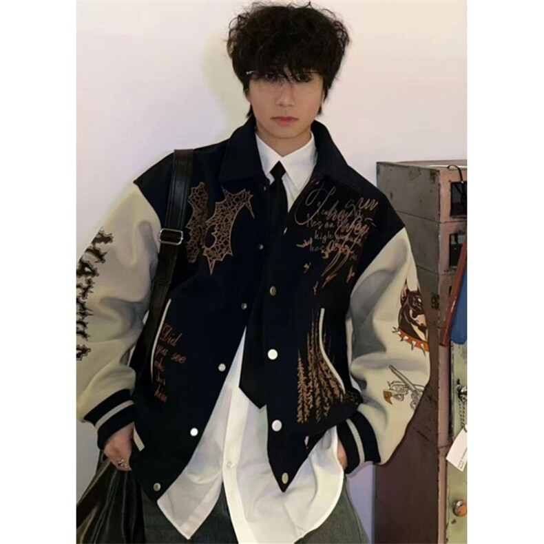 春秋潮牌街头痞帅毛呢刺绣棒球服外套男女立领飞行员夹克JA8011,男装夹克,星座1116A（原606A-3）