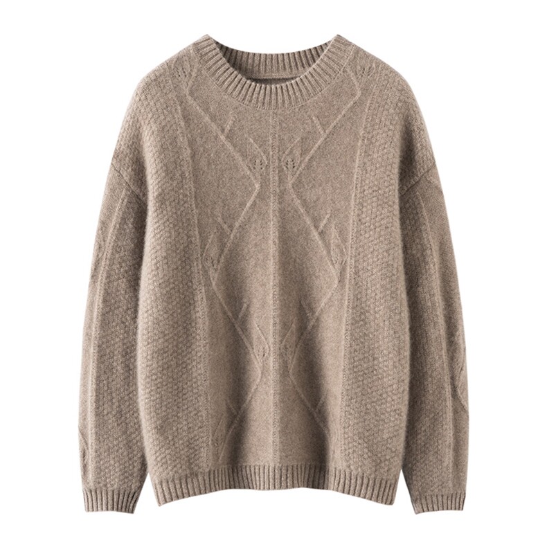 时尚百搭女士羊毛衫简约绞花设计羊毛保暖舒适，女装羊毛衫，佰米娇羊绒