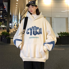 2024秋冬羊羔绒上衣潮加绒宽松连帽卫衣外套男女983-P90控价128，男装卫衣，电商A441-1