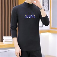 冬季半高领双面绒刺绣字母卫衣男加绒加厚保暖打底衫长袖黑333P28，男装卫衣，星座1207