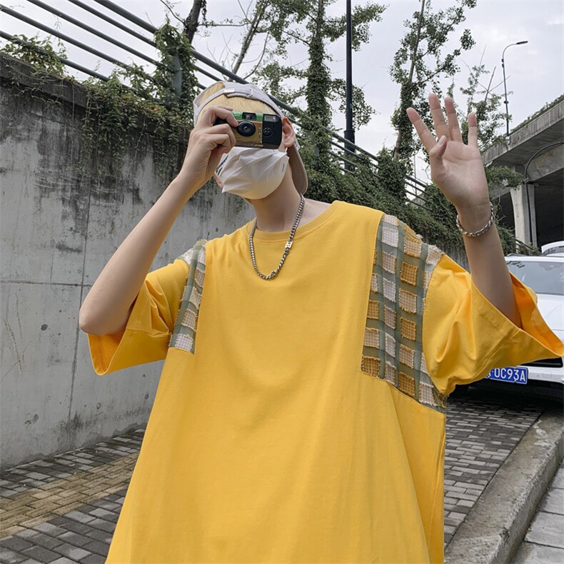 港风t恤男短袖2024新款百搭半袖衣服潮牌宽松五分袖体恤流苏上衣,男装T恤,星座1013