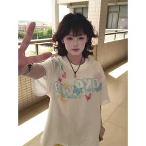 网图有货 夏季美式手绘字母印花短袖T恤男女情侣宽松上衣A579-P25图片